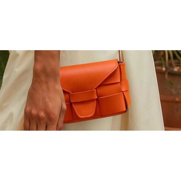 Manuel-Dreesmann Women’s Small Orange Saka Woven Leather Bag Crossbody $676 USD - Picture 1 of 10
